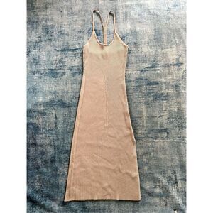 WAYF'98 Beige Ribbed Knit T Back Midi Dress with Side Slit Size 1X